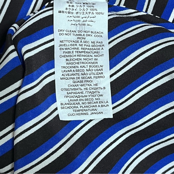 Tory Burch Silk Blue Striped Tie Neck long Sleeves Blouse Size 6 - Picture 15 of 16
